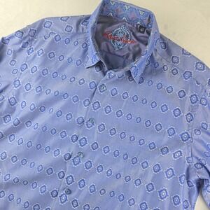 Robert Graham Kasha‎  Men's L Long Sleeve Button Up Shirt Blue Geometric Pattern